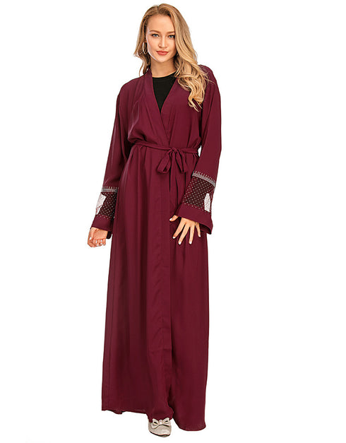 Muslim Cardigan for Women with Mesh Stitching and Hot Drilling